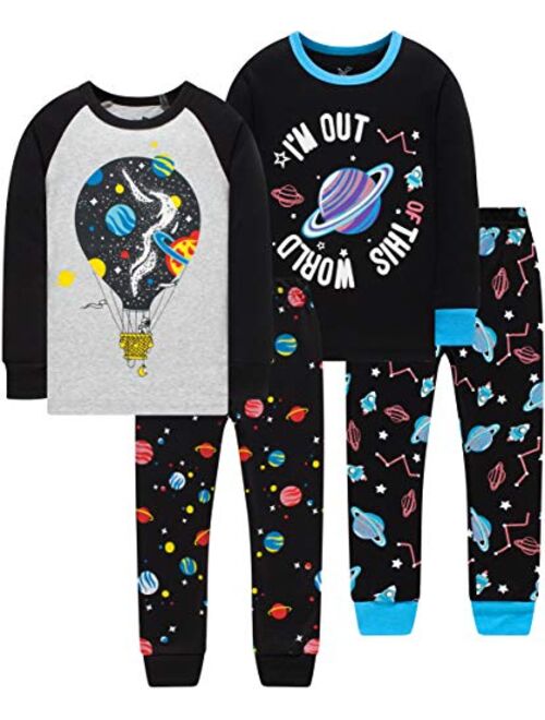 CoralBee Pajamas for Boys Girls Grow in The Dark Dinosaurs Sleepwear Christmas Baby Clothes 4 Pieces Pants Set