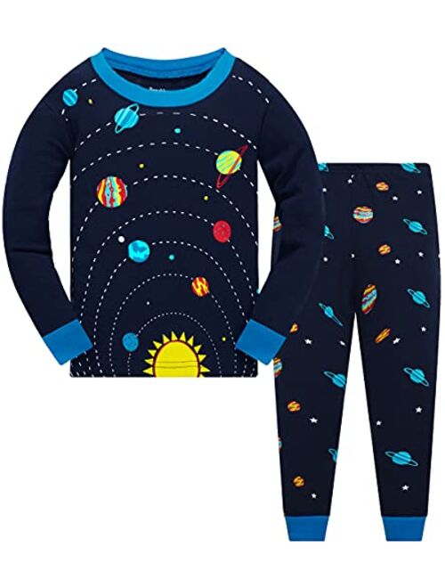 Popshion Little Boys Pajamas Sets Glow in Dark Dinosaur 100% Cotton 2 Piece Shark Toddler Clothes Kids Pjs Sleepwear Size 2-10T