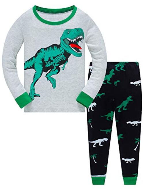 Popshion Little Boys Pajamas Sets Glow in Dark Dinosaur 100% Cotton 2 Piece Shark Toddler Clothes Kids Pjs Sleepwear Size 2-10T