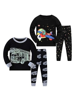 AmberEft Boys Pajamas Kids Clothes Plane Dinosaur Cars Space PJs Sets Long Sleeve Sleepwear 2-12 Years