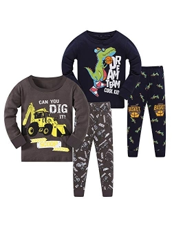 AmberEft Boys Pajamas Kids Clothes Plane Dinosaur Cars Space PJs Sets Long Sleeve Sleepwear 2-12 Years