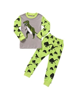 AmberEft Boys Pajamas Kids Clothes Plane Dinosaur Cars Space PJs Sets Long Sleeve Sleepwear 2-12 Years