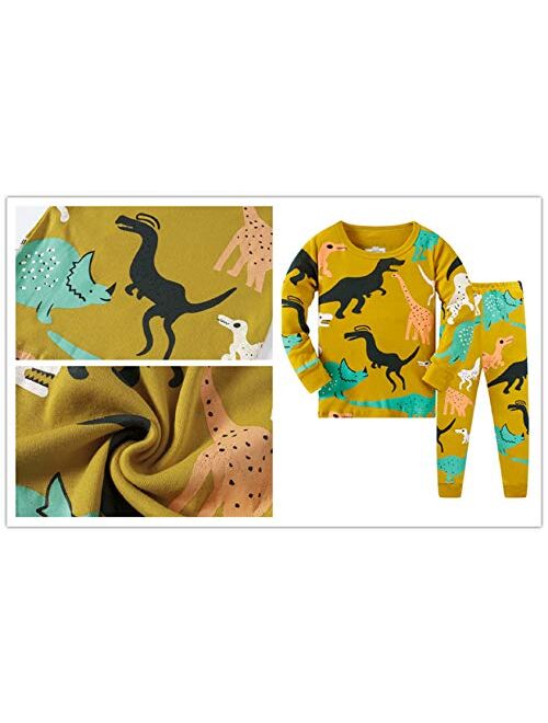 AmberEft Boys Pajamas Kids Clothes Plane Dinosaur Cars Space PJs Sets Long Sleeve Sleepwear 2-12 Years