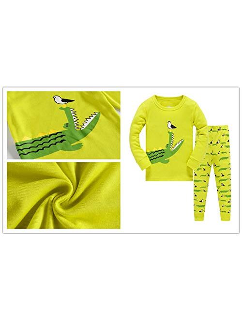 AmberEft Boys Pajamas Kids Clothes Plane Dinosaur Cars Space PJs Sets Long Sleeve Sleepwear 2-12 Years