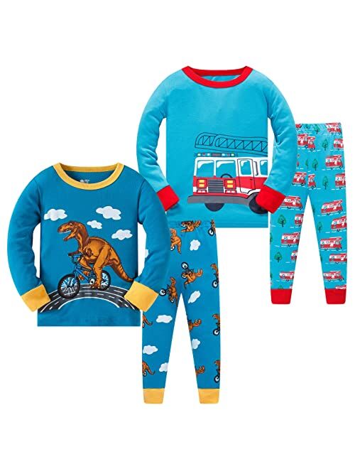 AmberEft Boys Pajamas Kids Clothes Plane Dinosaur Cars Space PJs Sets Long Sleeve Sleepwear 2-12 Years