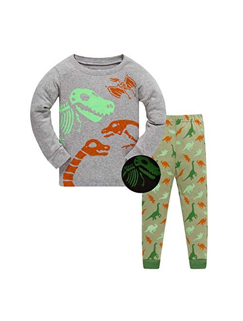 AmberEft Boys Pajamas Kids Clothes Plane Dinosaur Cars Space PJs Sets Long Sleeve Sleepwear 2-12 Years