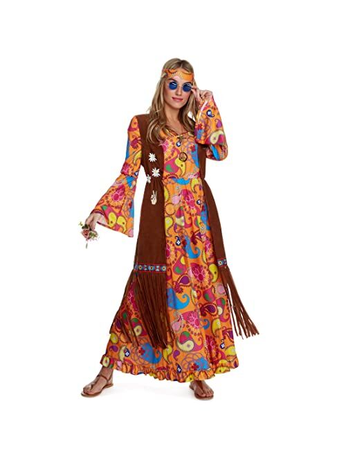 Morph Costumes Hippie Costume Women 70s Costume For Women 70's Dress Outfit 60s Halloween Costume For Women