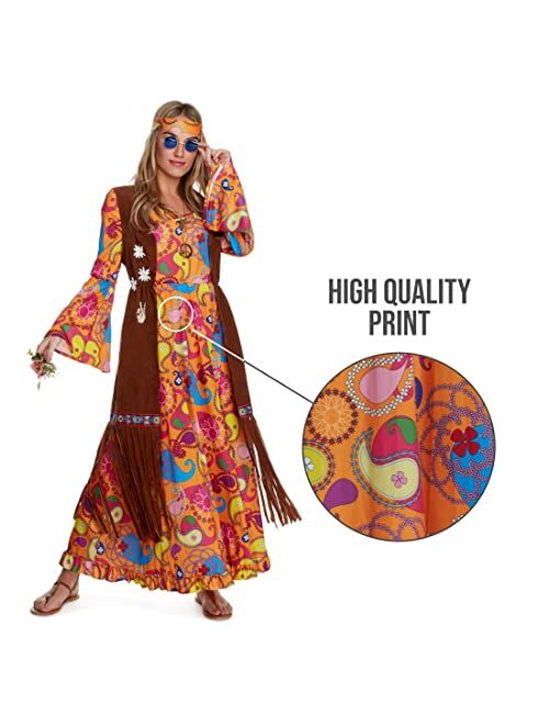 Morph Costumes Hippie Costume Women 70s Costume For Women 70's Dress Outfit 60s Halloween Costume For Women