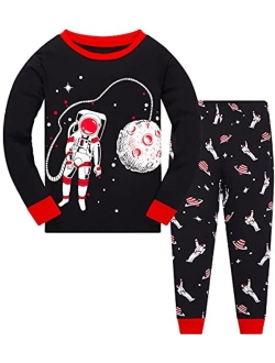 Akyzic Toddler Boys Planet Pajamas Dinosaur Cotton Kids Truck 2 Piece Train Kids Pjs Sleepwear Clothes Set 3-10T