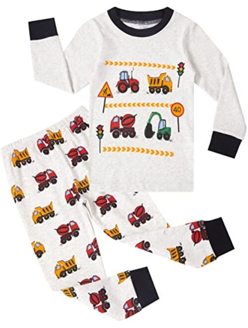 Akyzic Toddler Boys Planet Pajamas Dinosaur Cotton Kids Truck 2 Piece Train Kids Pjs Sleepwear Clothes Set 3-10T