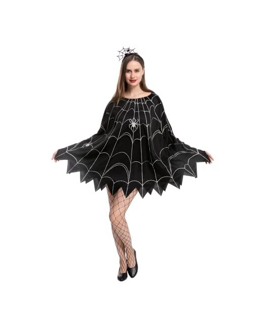 Spooktacular Creations Spider Web Dress Poncho Costumes with Spider Headband for Halloween Dress Up Party Cosplay