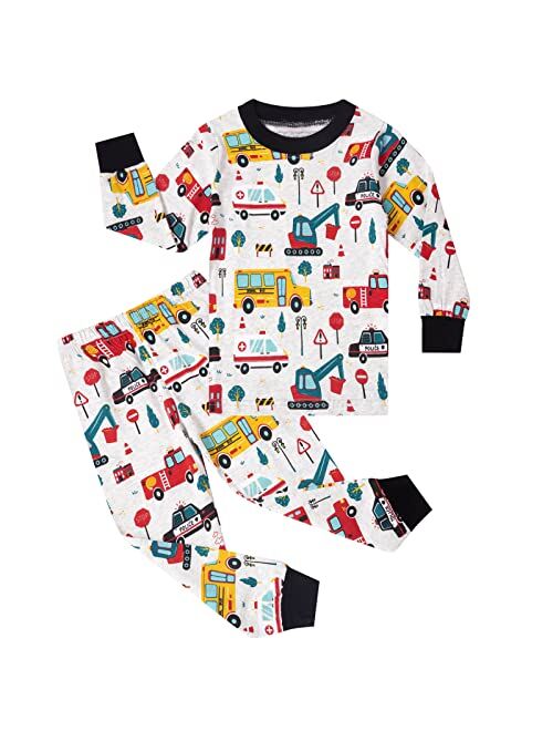 Popshion Little Boy Space Pajama Set 100% Cotton Dinosaur Sleepwear Long Sleeve Pjs 3-7T