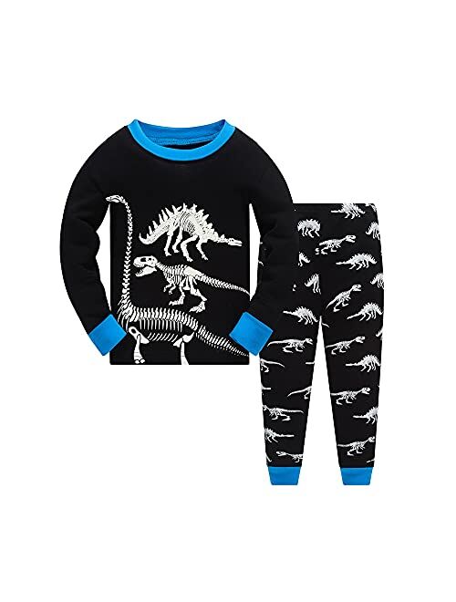 Popshion Little Boy Space Pajama Set 100% Cotton Dinosaur Sleepwear Long Sleeve Pjs 3-7T