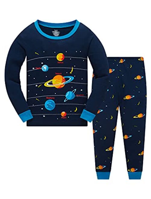 Popshion Little Boy Space Pajama Set 100% Cotton Dinosaur Sleepwear Long Sleeve Pjs 3-7T