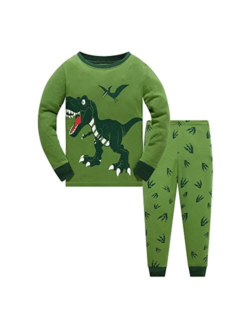 Popshion Little Boy Space Pajama Set 100% Cotton Dinosaur Sleepwear Long Sleeve Pjs 3-7T