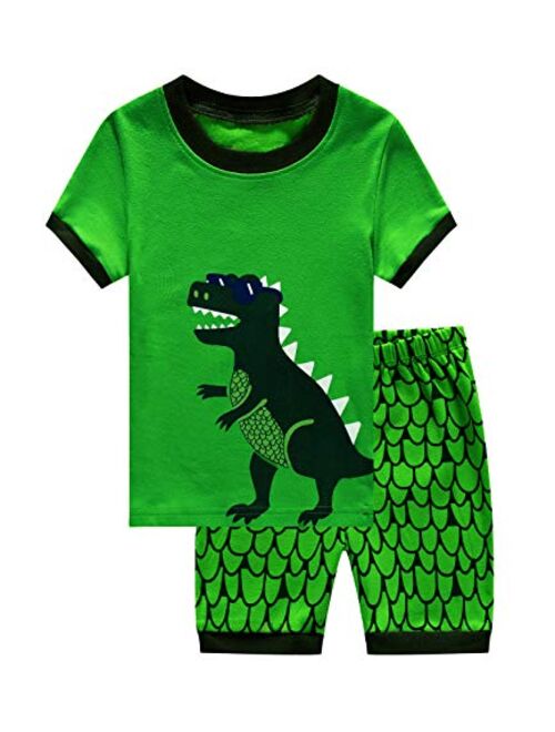 GSVIBK Boy's Cotton Pajamas Short Sleeve Baby Pajamas Little Boy Long Sleeve Pajama Kid Dinosaur Sleepwear