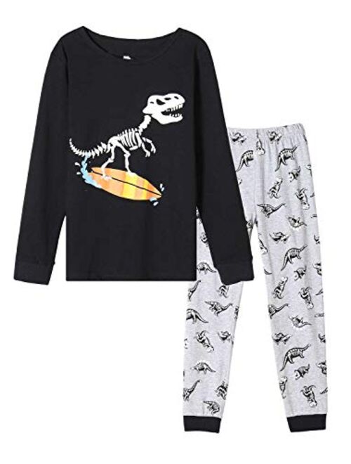 MyFav Boys Pajama Glow in Dark Skull Pjs Cotton Long Sleeve Casual Snug Fit Sleepwear