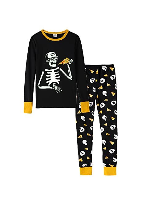 MyFav Boys Pajama Glow in Dark Skull Pjs Cotton Long Sleeve Casual Snug Fit Sleepwear