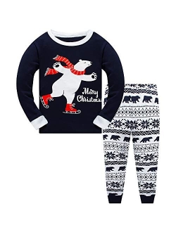 Popshion Boys Christmas Pajamas for Toddler Clothes Set Snowman Sleepwear Long Sleeve 100% Cotton 2 Piece Kids Pjs Size 1-10 Years