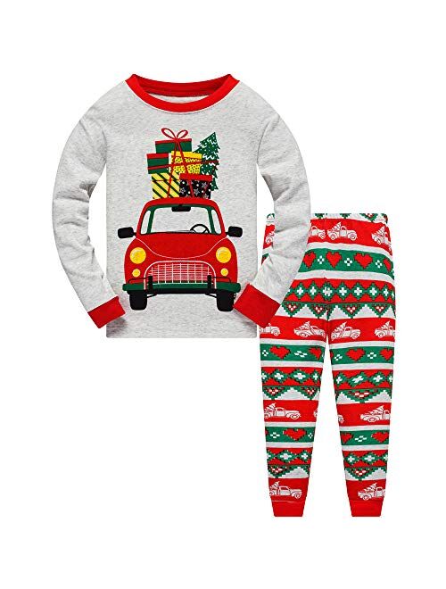 Popshion Boys Christmas Pajamas for Toddler Clothes Set Snowman Sleepwear Long Sleeve 100% Cotton 2 Piece Kids Pjs Size 1-10 Years