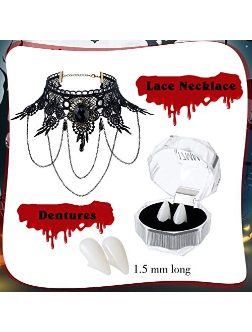 Hillban Girl's Vampire Costume Royal Halloween Elegant Retro Dress Gothic Punk Style Necklace Vampire Fangs Teeth with Pellets