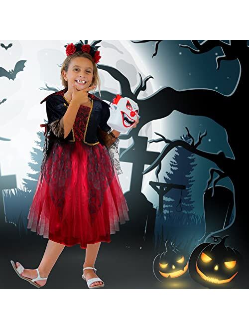 Hillban Girl's Vampire Costume Royal Halloween Elegant Retro Dress Gothic Punk Style Necklace Vampire Fangs Teeth with Pellets