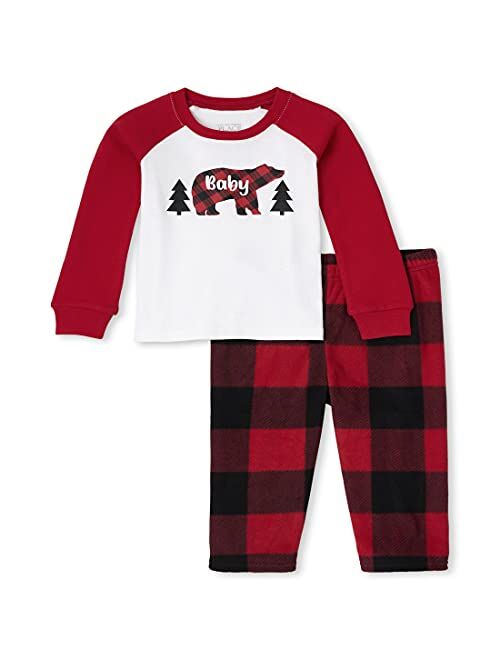 The Children's Place Kids' Holiday Snug Fit Cotton Top and Fleece Pant Pajamas