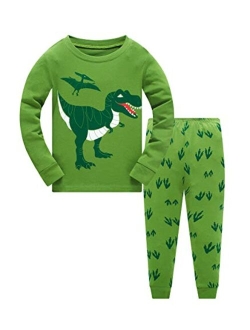 Akyzic Boys Planet Pajamas Sets 100% Cotton Pjs Toddler 2 Piece Long Sleeve Sleepwear Kids Clothes Sets Dinosaur Shirts