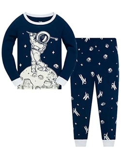 Akyzic Boys Planet Pajamas Sets 100% Cotton Pjs Toddler 2 Piece Long Sleeve Sleepwear Kids Clothes Sets Dinosaur Shirts