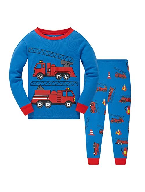 Akyzic Boys Planet Pajamas Sets 100% Cotton Pjs Toddler 2 Piece Long Sleeve Sleepwear Kids Clothes Sets Dinosaur Shirts