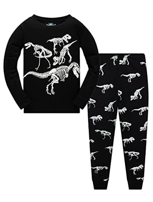 Akyzic Boys Planet Pajamas Sets 100% Cotton Pjs Toddler 2 Piece Long Sleeve Sleepwear Kids Clothes Sets Dinosaur Shirts