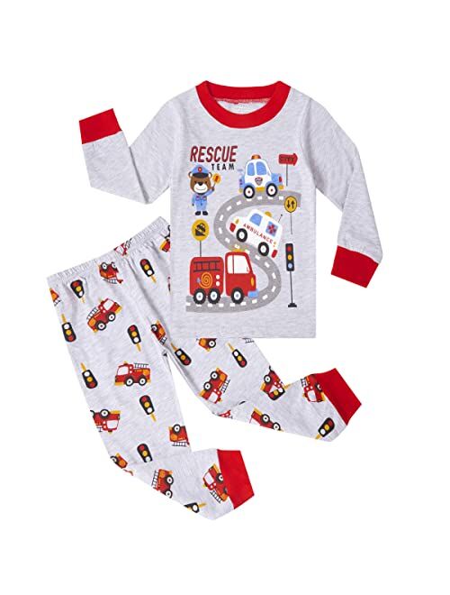 Akyzic Boys Planet Pajamas Sets 100% Cotton Pjs Toddler 2 Piece Long Sleeve Sleepwear Kids Clothes Sets Dinosaur Shirts