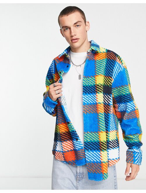 ASOS DESIGN 90s oversized teddy borg shirt in bright blue check