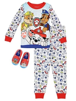 Paw Patrol Boy's 2 Piece PJ Set with Slipper,Navy,100% Cotton, Toddler Boy's Size 2T to 5T