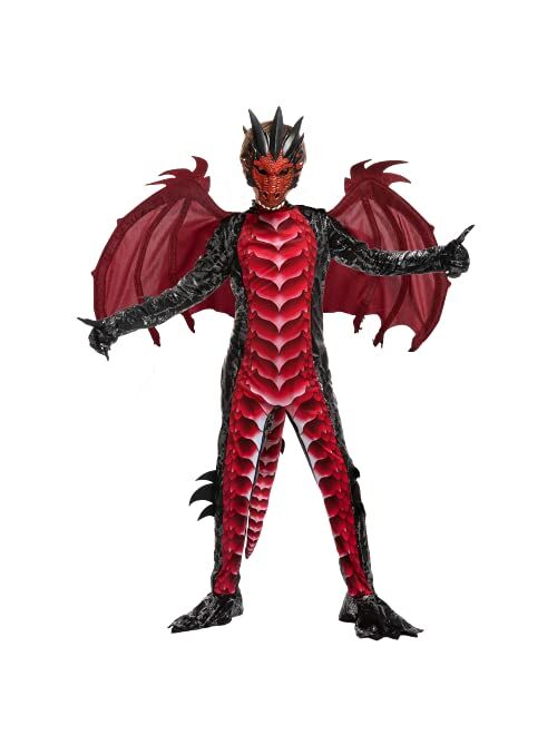 Spooktacular Creations Child Black and Red Dragon Costume, Boys Dragon Wings, Tail and Mask Set for Halloween Dress Up