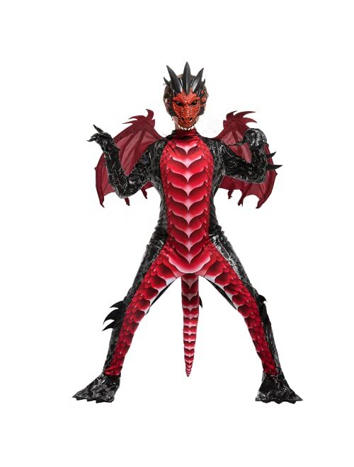 Spooktacular Creations Child Black and Red Dragon Costume, Boys Dragon Wings, Tail and Mask Set for Halloween Dress Up