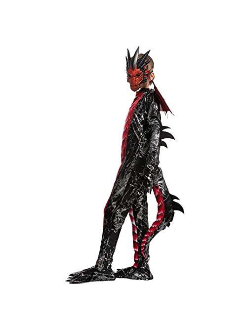 Spooktacular Creations Child Black and Red Dragon Costume, Boys Dragon Wings, Tail and Mask Set for Halloween Dress Up