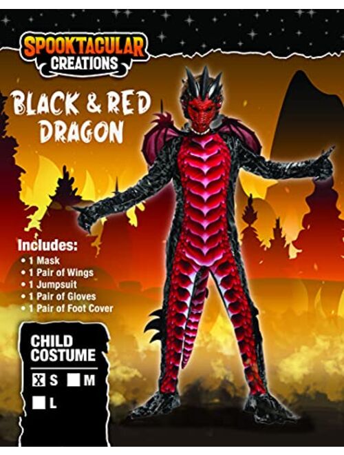 Spooktacular Creations Child Black and Red Dragon Costume, Boys Dragon Wings, Tail and Mask Set for Halloween Dress Up