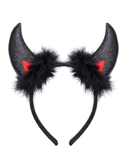 Laivomda Devil Horn Headband Glitter Devil Ears Headband Devil Costume Accessory for Women Girls Halloween Costume Accessory