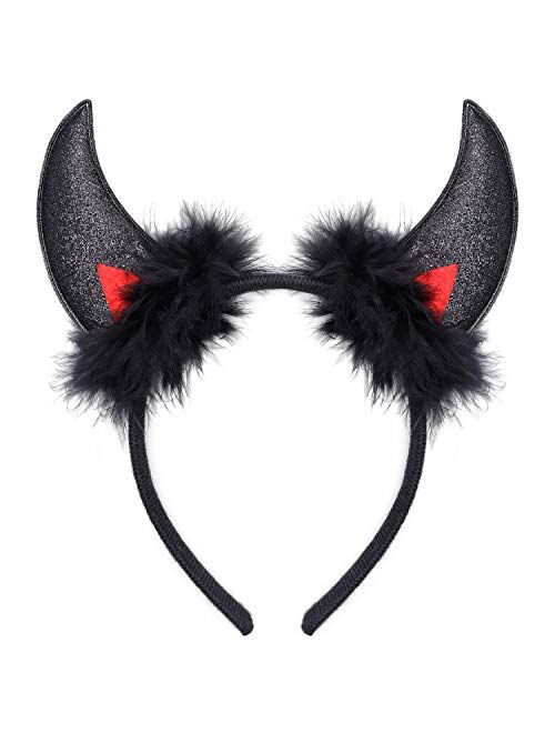 Laivomda Devil Horn Headband Glitter Devil Ears Headband Devil Costume Accessory for Women Girls Halloween Costume Accessory