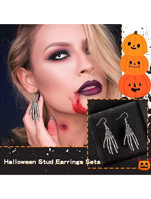 Dcfywl731 24 Pairs Halloween Stud Earrings Sets Bat Cat Witch Stud Earrings Set Spider Web Pumpkin Skull Drop earrings Halloween Jewelry for Women