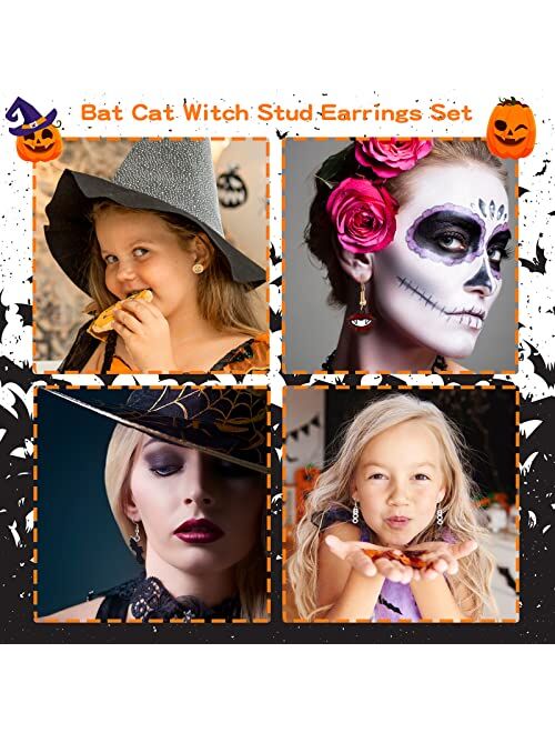 Dcfywl731 24 Pairs Halloween Stud Earrings Sets Bat Cat Witch Stud Earrings Set Spider Web Pumpkin Skull Drop earrings Halloween Jewelry for Women