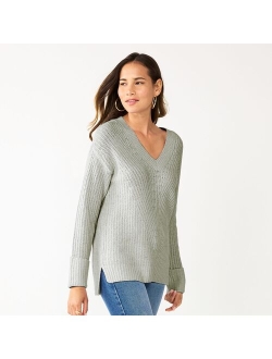 Stitch Front V-Neck Sweater