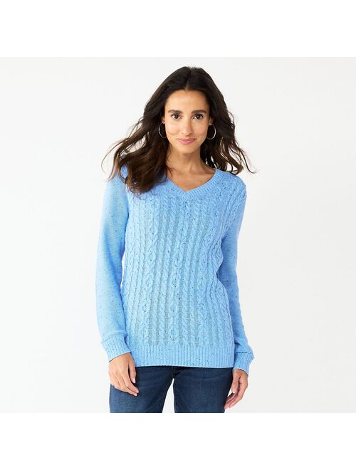 Women's Croft & Barrow Classic V-Neck Cable Sweater