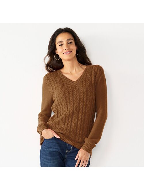 Women's Croft & Barrow Classic V-Neck Cable Sweater