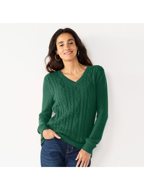 Women's Croft & Barrow Classic V-Neck Cable Sweater