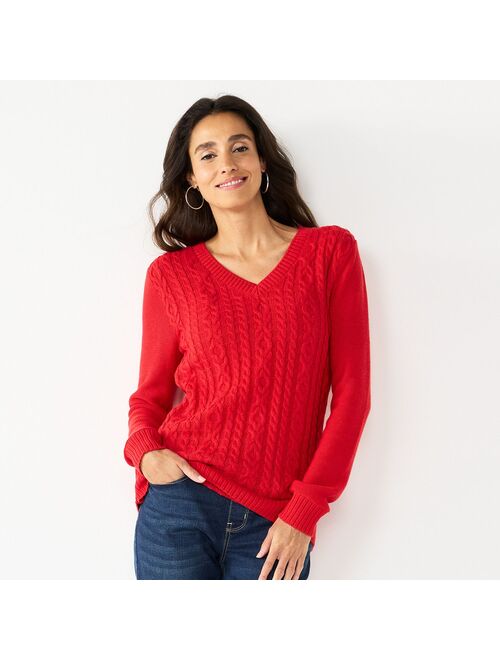 Women's Croft & Barrow Classic V-Neck Cable Sweater