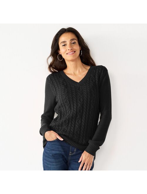 Women's Croft & Barrow Classic V-Neck Cable Sweater