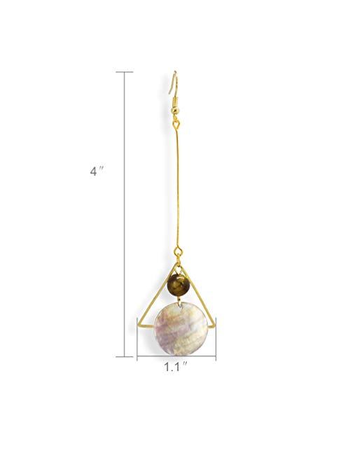 Pasffoo Mismatch Asymmetry Abstract Drop Dangle Abalone Shell Earrings for Woman and Girls