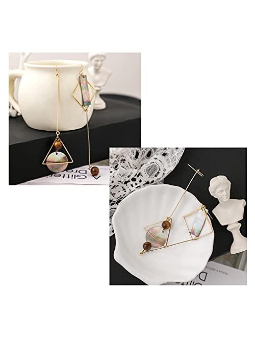 Pasffoo Mismatch Asymmetry Abstract Drop Dangle Abalone Shell Earrings for Woman and Girls